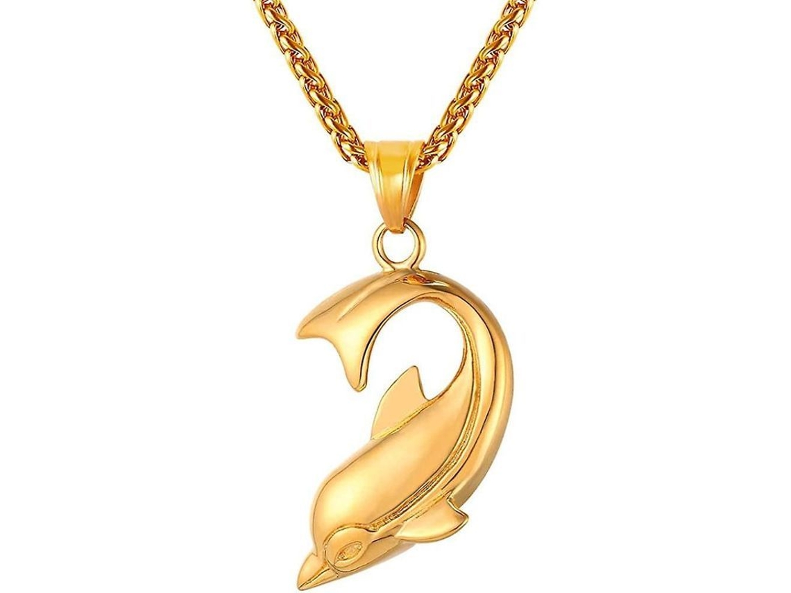 Collar con colgante de tiburón/pez/delfín 2026 para hombres y niños, en acero inoxidable MSA 09, chapado en oro.