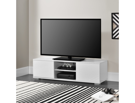 Mueble de televisión Werpen Consola con 2 puertas y 2 estantes MDF 34,5 x 120 x 40 cm Blanco brillo [EN.CASA]