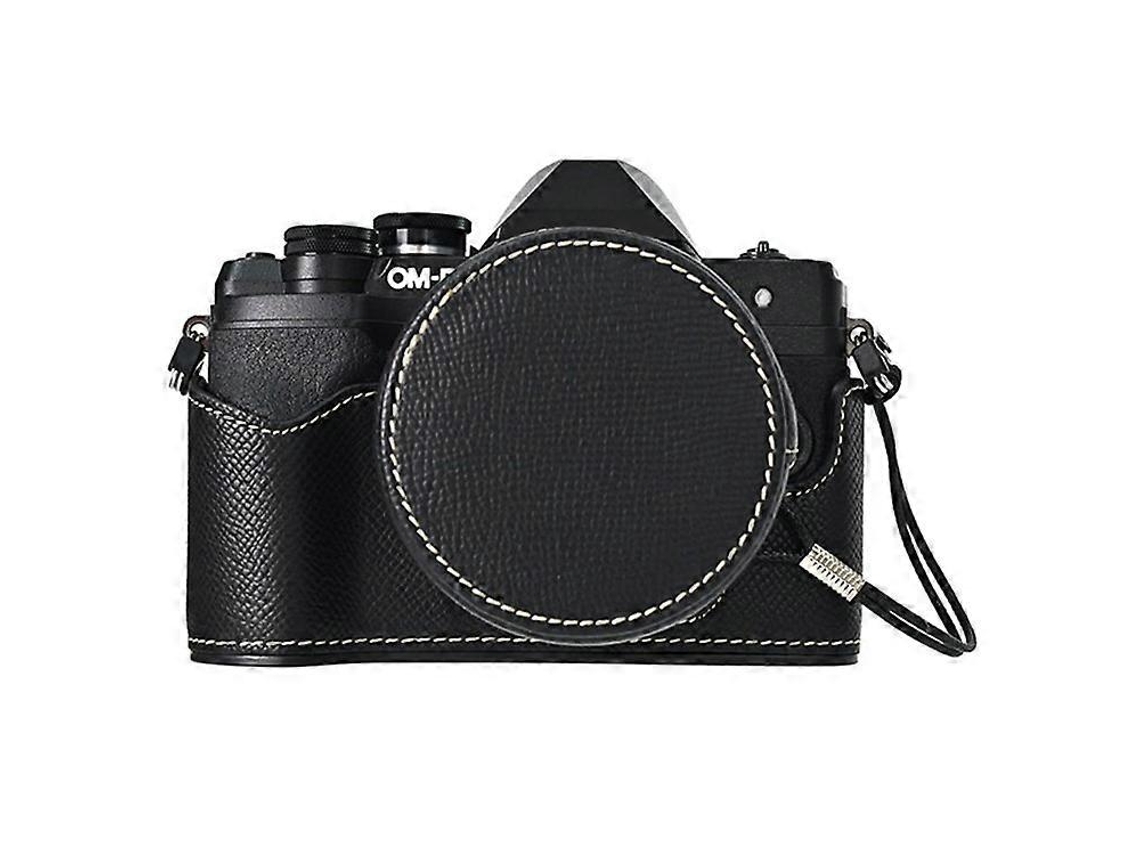 Estuche de cuero semienvuelto con tapa de lente para cámara Olympus OM DE M10 Mark IV