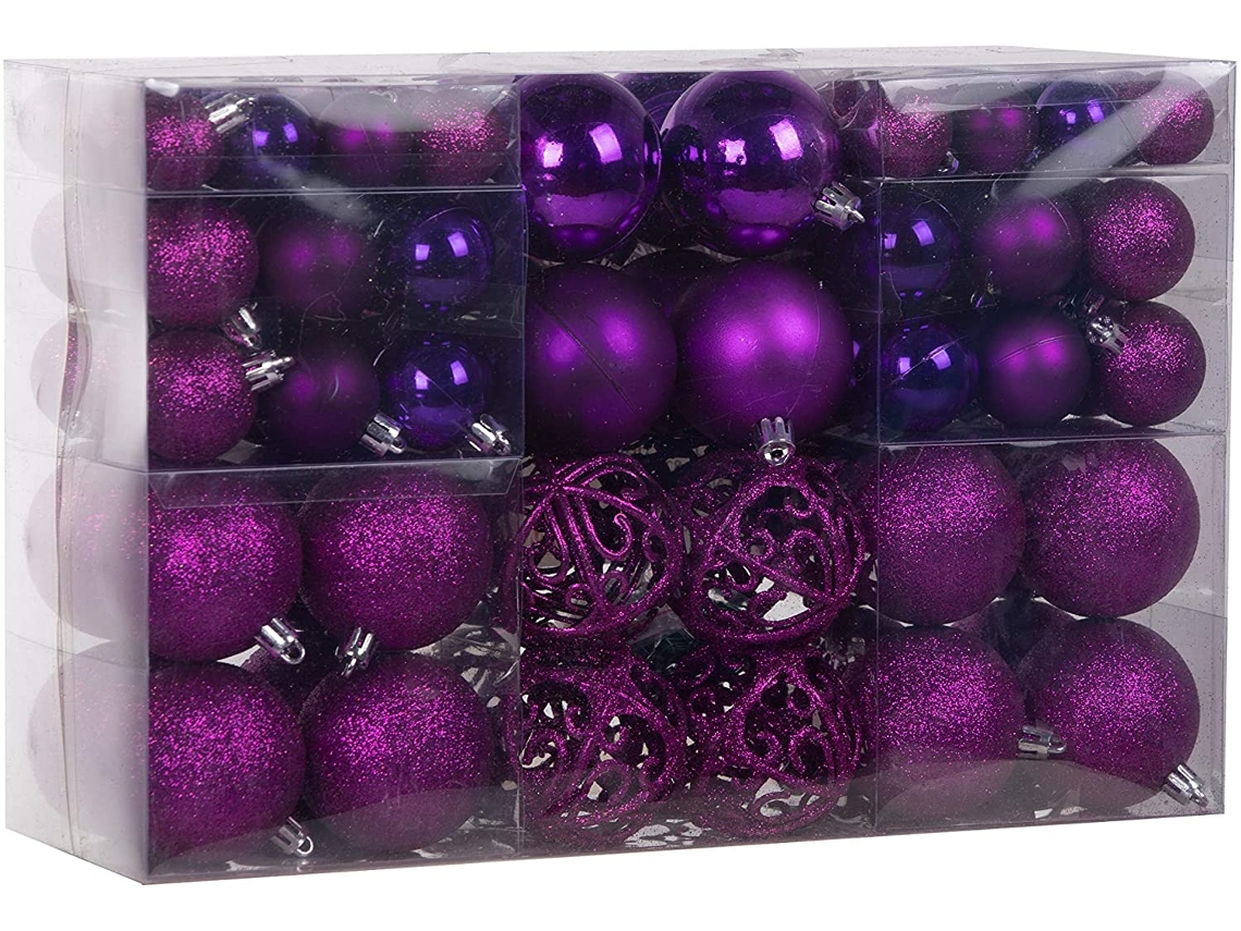 Estilo de vida y más 100 piezas Bolas de Navidad moradas Decoraciones para árboles de Navidad Bolas para árboles de Navidad 100 (Purpur) Colgante de gancho
