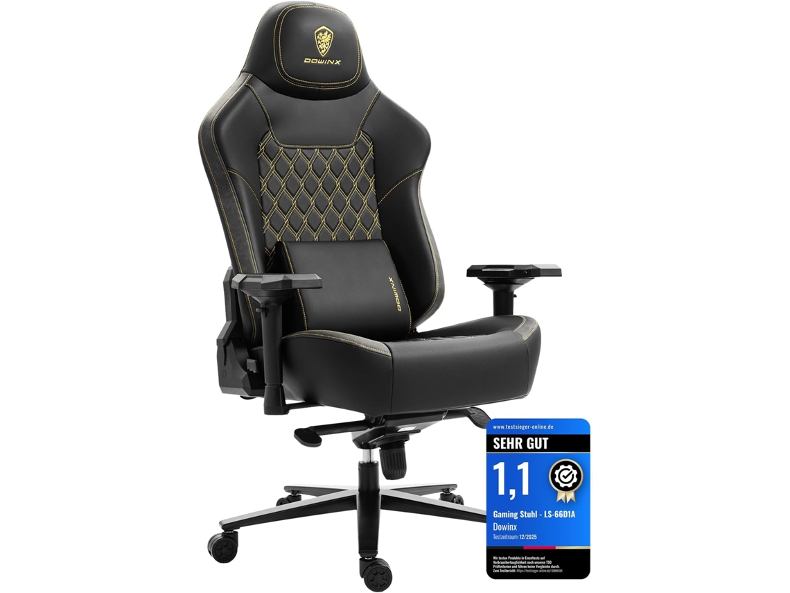 Silla gaming Dowinx | Soporta hasta 200 kg | Reposabrazos 4D y soporte lumbar ergonómico | Para oficina y eSports - Negra
