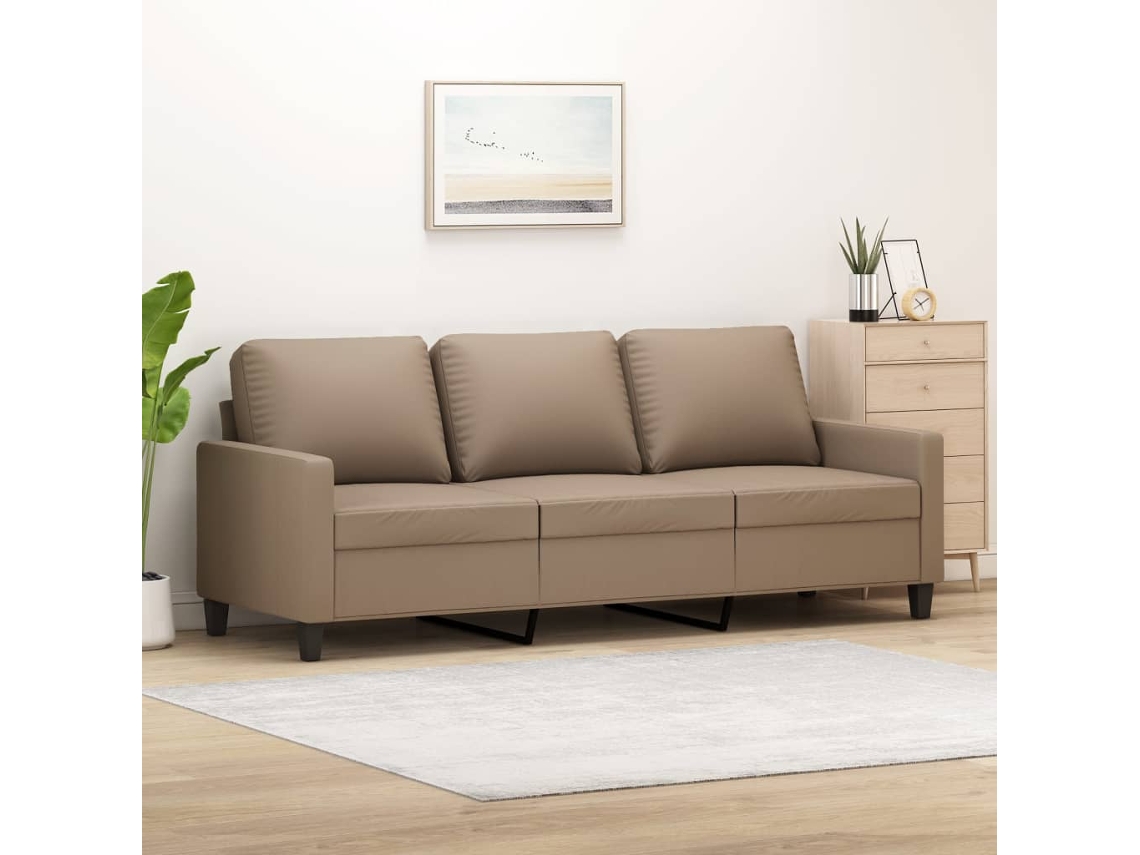 Sofá De 3 Plazas | Sofá De Salón | Sofá De Descanso De Cuero Sintético Color Capuchino 180 Cm
