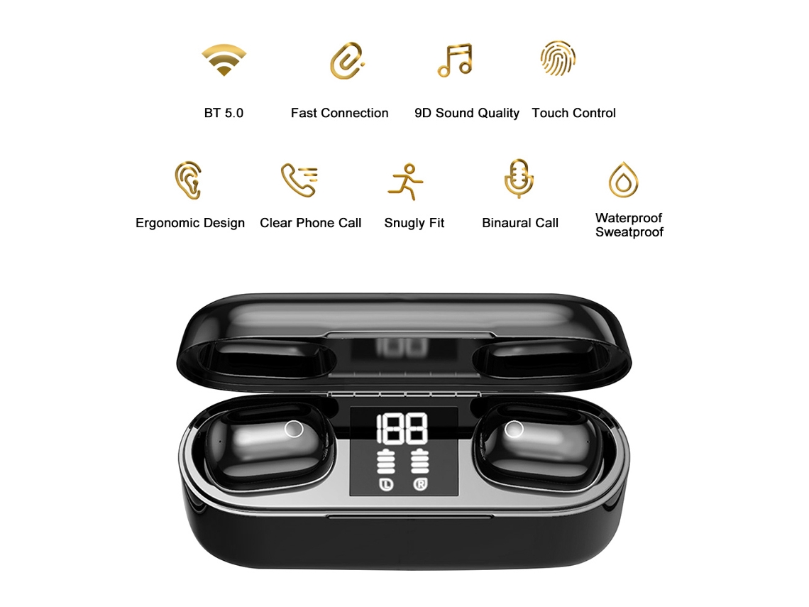 Auriculares Inalámbricos Bluetooth 5.0 Con Control Táctil Y Estuche De Carga Resistente Al Agua De 2500 Mah.