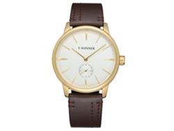 Reloj Mecánico Semiautomático Para Hombre Winner (esfera Blanca, Caja Dorada, Correa Marrón)