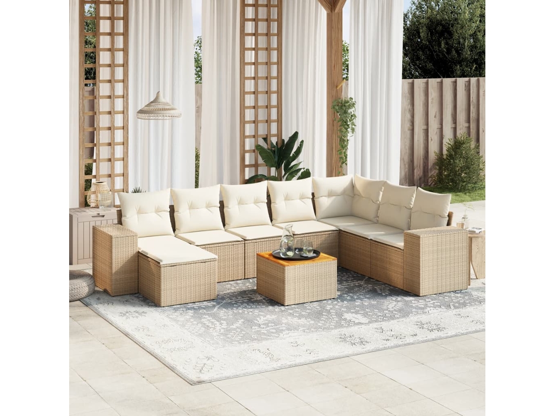 Conjunto de sofá de jardín de 9 piezas con cojines, mimbre sintético beige, Dkd Home Decor