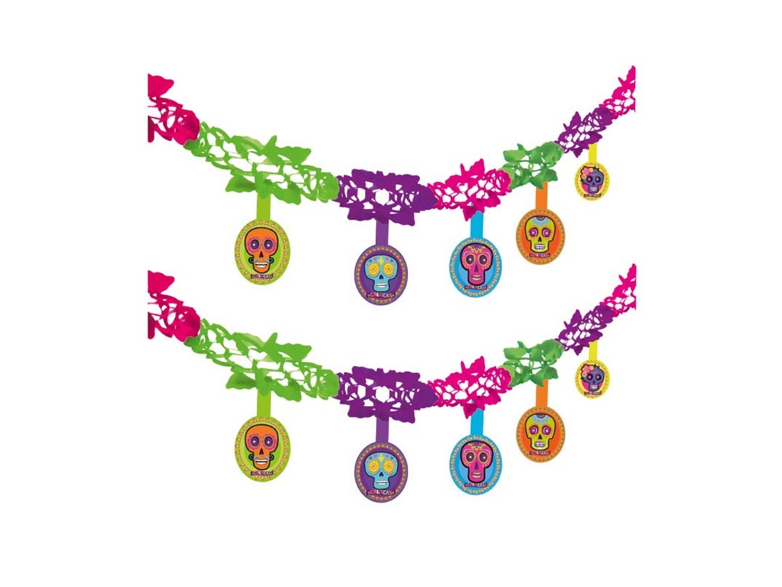 Guirnalda de Día de los Muertos Calaveras multicolor de 2 m