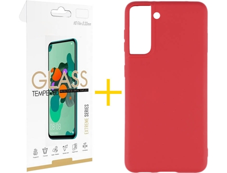 Carcasa y Protector de Pantalla de Vidrio Samsung S21 Plus SKYHE Silicona Líquida Rojo