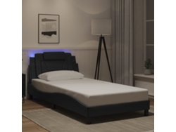 Estructura Cama Con Luces Led Cuero Sintético Negro 100x200 Cm