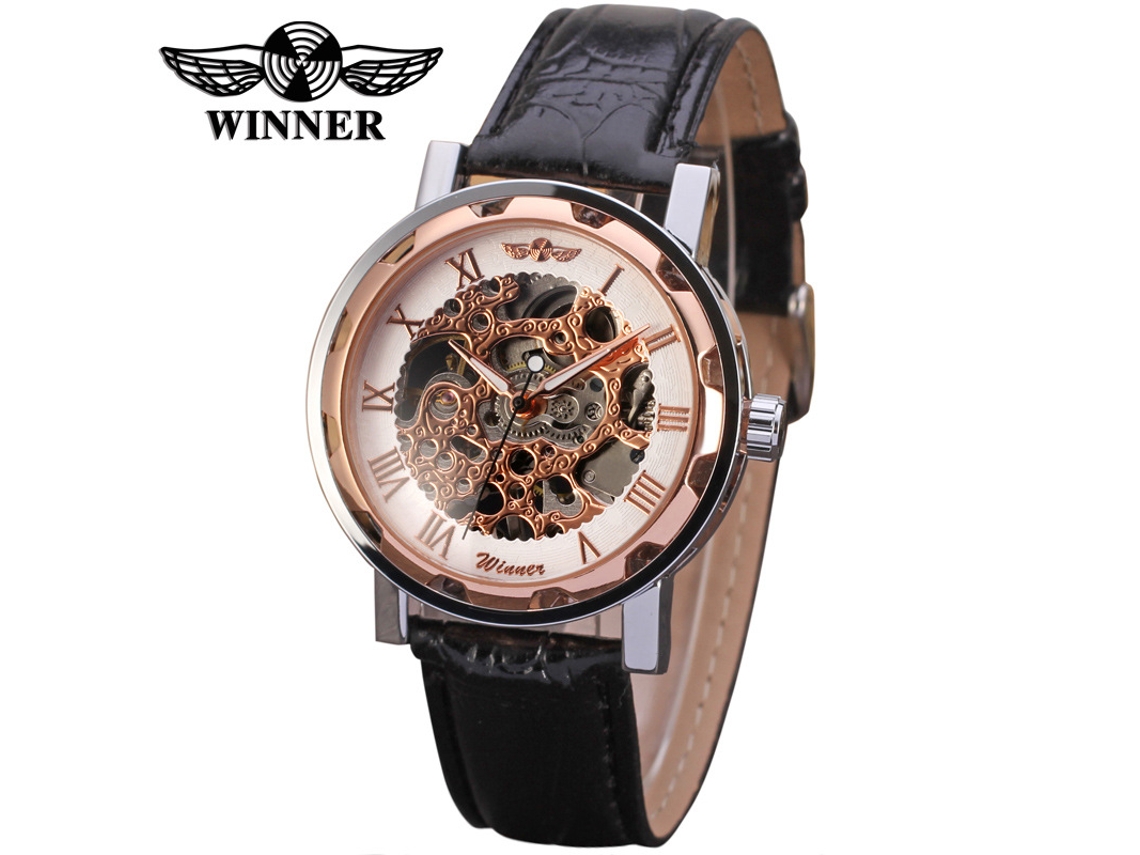 (estilo 4) Relógio Mecânico Com Pulseira De Couro Esqueletizada, À Prova D'água, Casual, De Pulso.