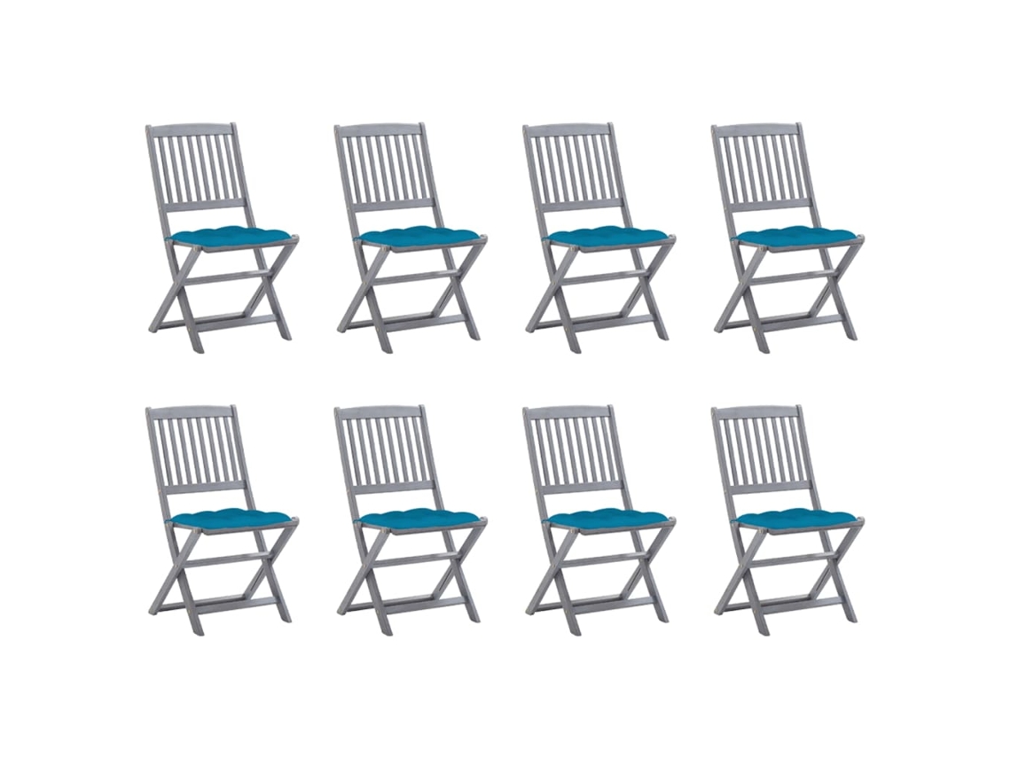 Sillas plegables de exterior DKD Home Decor de 8 piezas con cojines de acacia maciza