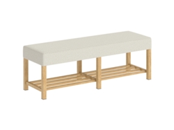 Banco Zapatero De Madera Maciza De 140 Cm Con Asiento Tapizado Para Dos Personas.