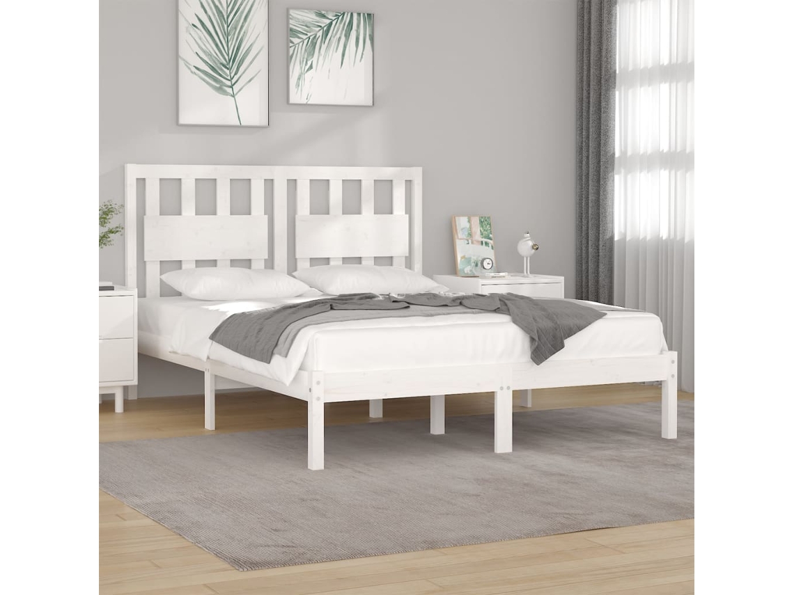 Estructura De Cama Doble Sin Colchón Madera Maciza Blanco