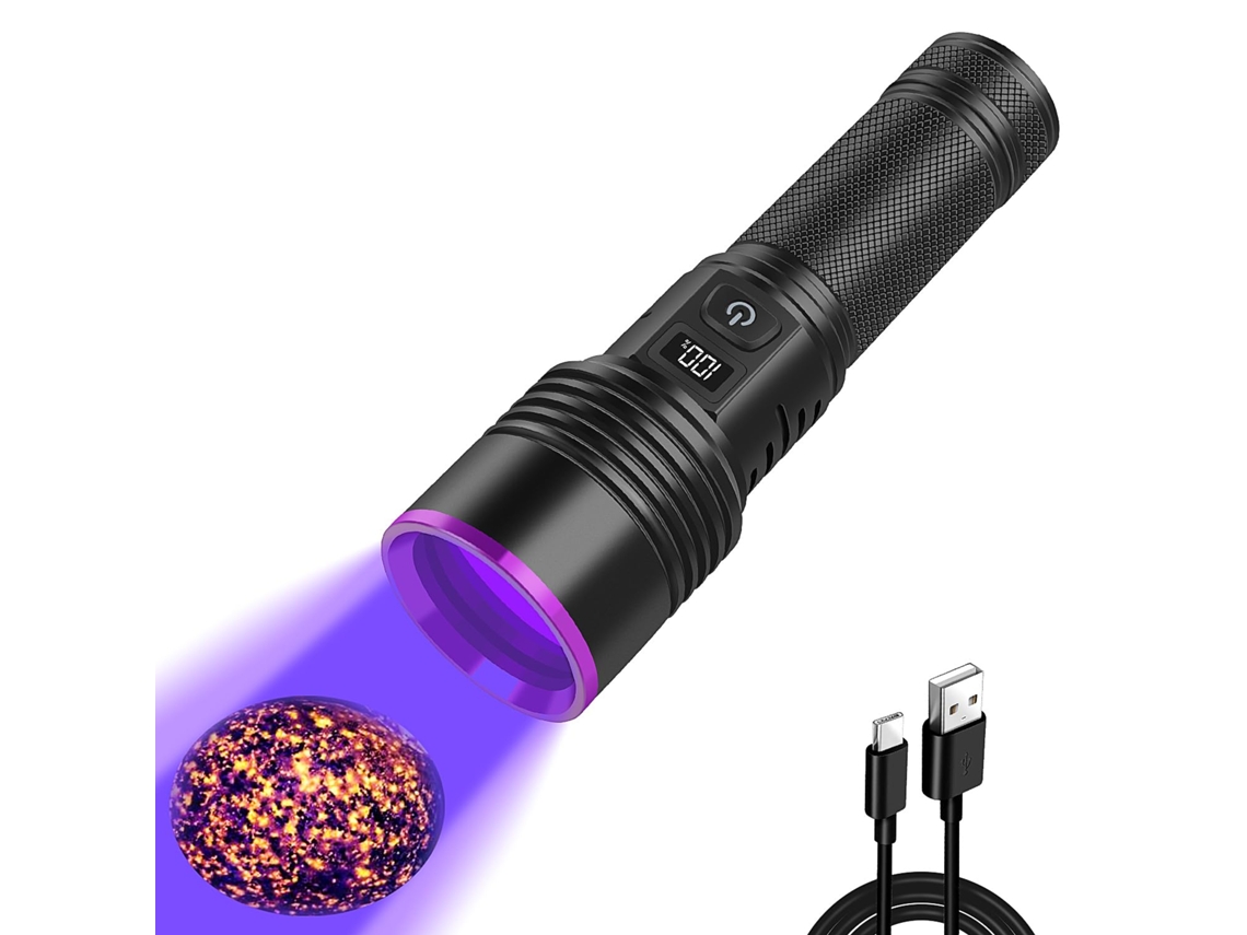 Linterna Uv De Luz Negra De 365 Nm, Recargable Con Pantalla Lcd, Potente Luz Ultravioleta Para Detectar Orina De Mascotas, Escorpiones, Cura