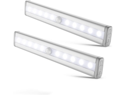 Conjunto de 2 Luzes Noturnas Led com Detector de Movimento Iluminação Do Armário Fita Led Autoadesiva Alimentação Por Pilhas Aaa Não Incluídas