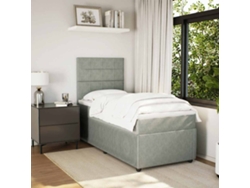 Cama Box Spring Con Colchón Terciopelo Gris Claro 90x190 Cm