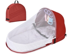 1 Cuna Plegable En Mochila - Cama De Lino Con Lateral De Malla Y Acceso Con Cremallera, Rojo Chrui