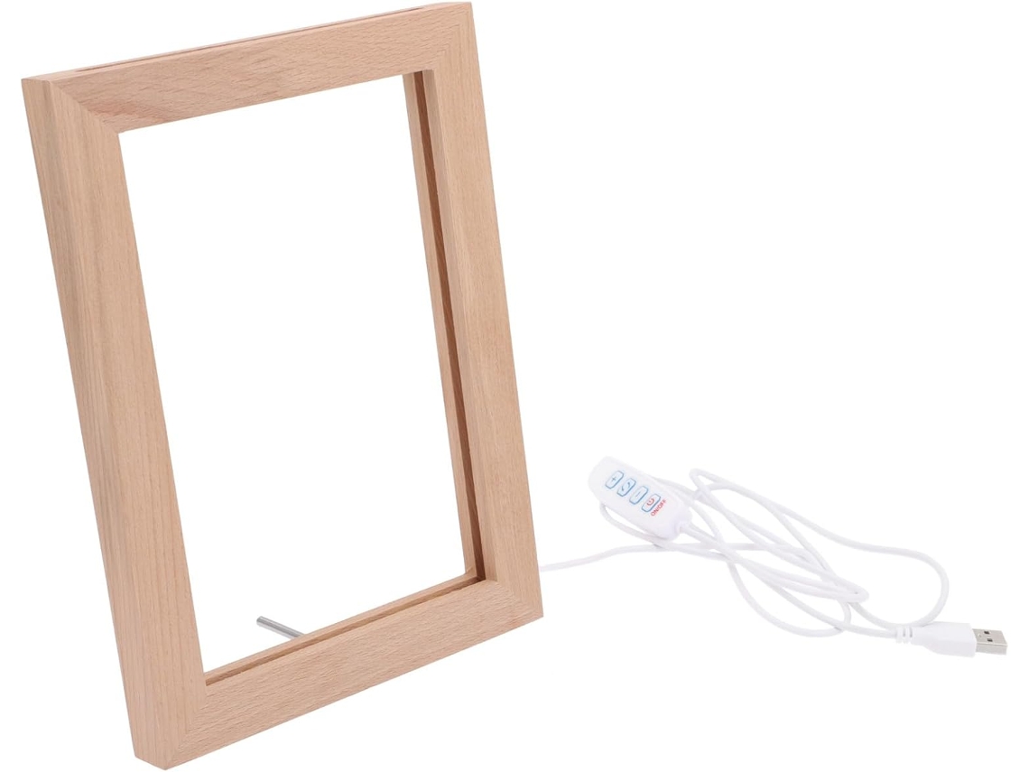 Marco De Fotos Led De Madera Ligero Y Duradero, Marco De Fotos Decorativo De Mesa Con Luz Incorporada Para Decoración.