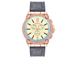 Reloj De Moda Para Hombre Con Correa De Piel Sintética Y Esfera De Tres Subesferas (oro Rosa Y Azul).