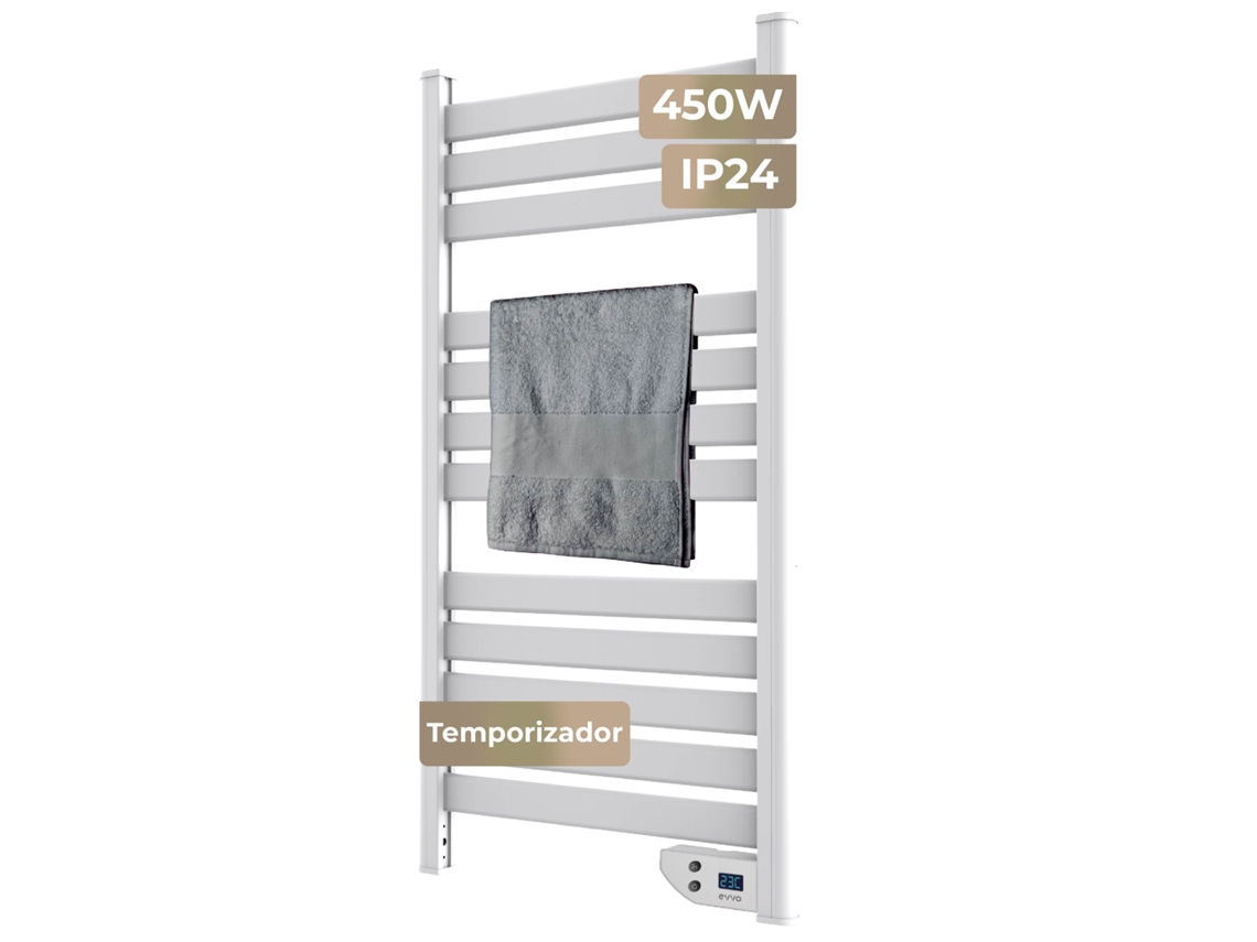Toallero eléctrico Evvo C500 blanco, 450 W, cubre hasta 8 m², eficiente y silencioso, protección contra sobrecalentamiento.