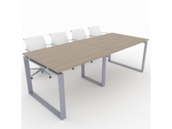 Mesa de Reuniones, hogar y Oficinas. Estructura metálica Cerrada color Plata, Tablero melamina color Olmo. (240x100). Fabricado en España. OFICIT