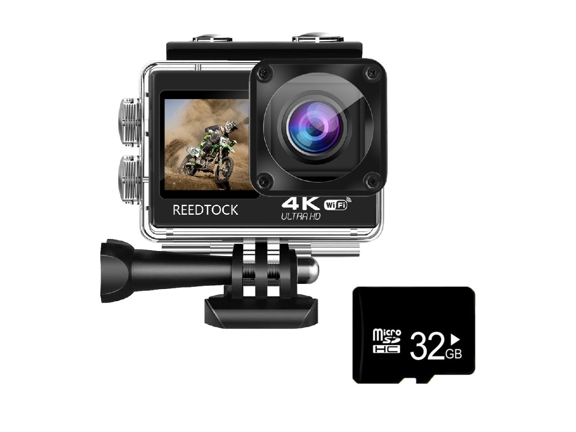 Câmera de Ação 4k/30fps, Equipada com Telas Duplas e Controle Remoto Via Wi fi, com Design À Prova D'água. MDUG (com Cartão de 32 Gb)
