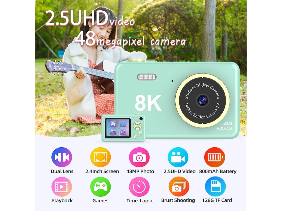 Cámara digital compacta H4 Hd 8k de 2,4 pulgadas delantera y trasera. Cámara CCD dual Yemaesre Green