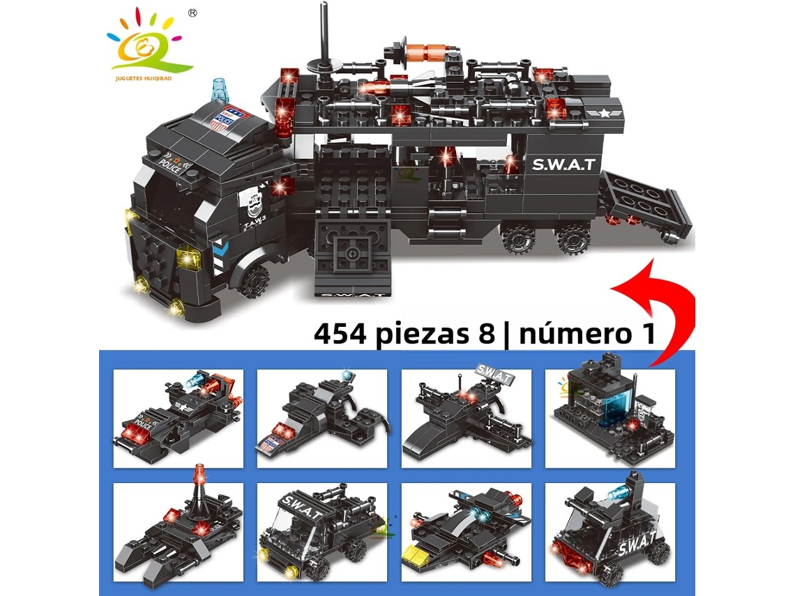 (454 Piezas) Juego De Bloques De Construcción De Vehículos De Comando Swat 8 En 1