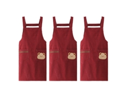 3 piezas de delantal de lona de poliéster y algodón, tela de algodón para mujer, cocina doméstica, moda coreana, lindo trabajo de restaurante, cintura estilo correa roja