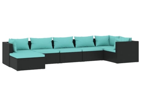 Conjunto 7 de muebles de jardín VIDAXL y cojines ratán sintético negro