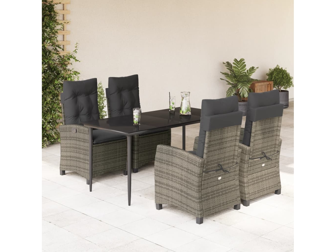Juego de comedor de jardín de 5 piezas DKD Home Decor con cojines de mimbre gris
