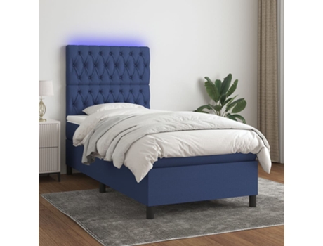 MAISON EXCLUSIVE Cama con somier con colchón y LED 90x200 cm Tela azul