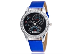 Reloj De Pulsera De Cuarzo Para Mujer Zhoulianfa Con Diamantes De Imitación Y Correa De Piel Sintética Azul.