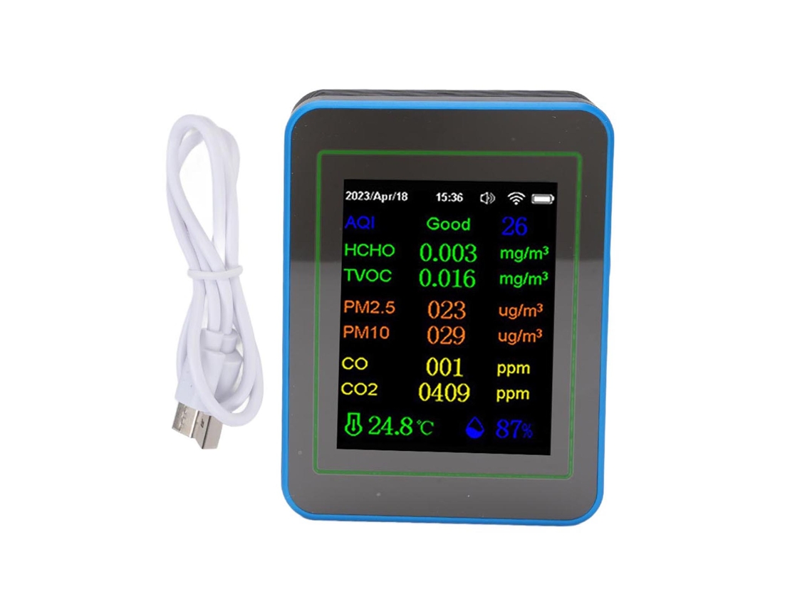 Medidor De Calidad Del Aire Interior Wifi 12 En 1 Con Pantalla Para Co2, Tvoc, Hcho, Temperatura, Humedad, Batería Y Hora.