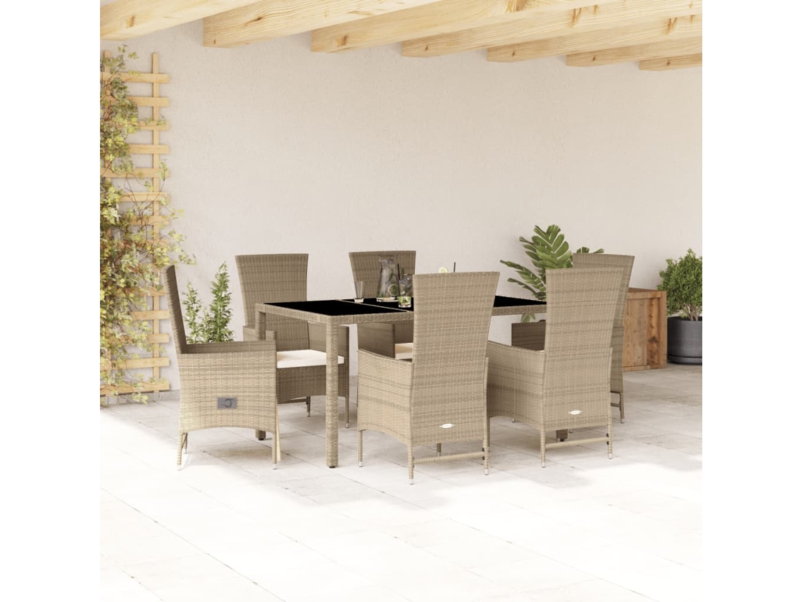 Juego de comedor de jardín de 7 piezas con cojines de mimbre beige de DKD Home Decor
