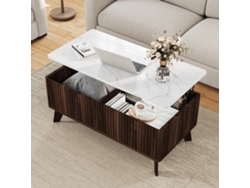 Mesa De Café Con Estantería, Mesa Rectangular Multifuncional Con Almacenamiento Oculto, Regulable En Altura Para Sala De Estar, 105x53x42cm