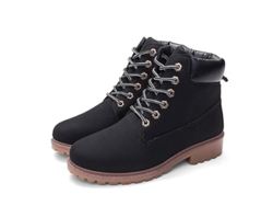 2026-zapatos Martin De Tacón Plano Para Mujer Con Cuello Alto Caliente Material Pu Punta Redonda Cierre Con Cordones Suela De Goma