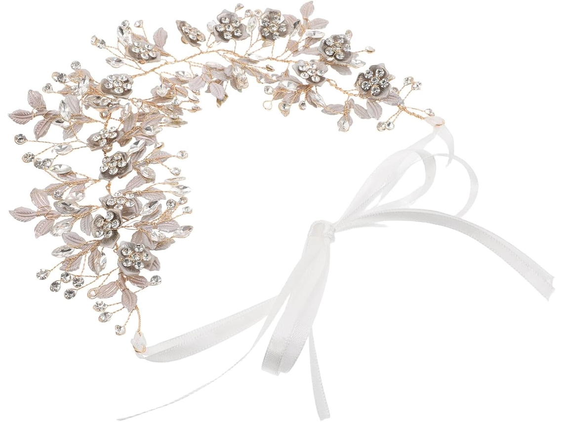 Diadema Nupcial De Aleación Dorada Con Cristales, Elegante Diadema Floral Para Novia Y Dama De Honor.