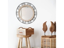 Espejo de pared Atmosphera Natural Redondo Metal Madera Ø 45 cm Negro