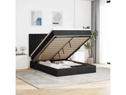 Estructura De Cama Otomana Con Colchones Terciopelo Negro