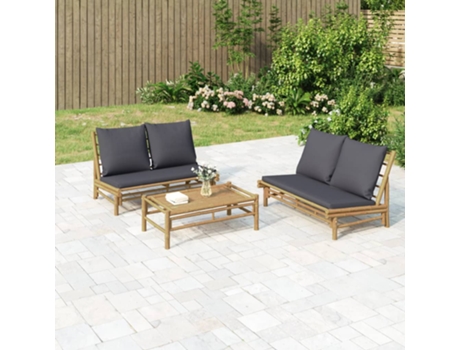 Conjunto 3 de muebles de jardín VIDAXL bambú con cojines gris oscuro