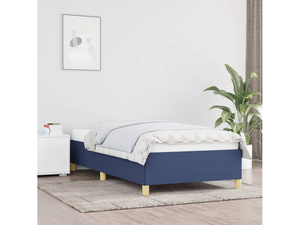 Estructura De Cama Sin Colchón Tela Azul 100x200 Cm