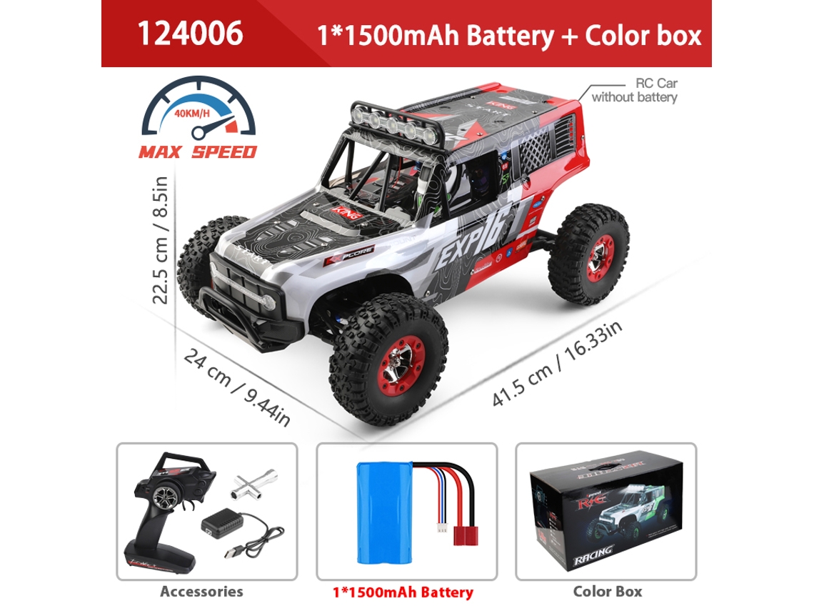 Coche RC 1/12 124006 4WD todoterreno con LED 2.4G escalada de alta velocidad, rojo Aeuzwr