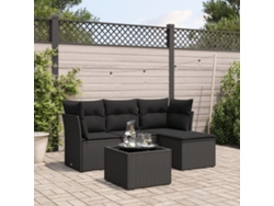 Conjunto de 5 sofás de jardín con cojines de mimbre sintético negro, Dkd Home Decor