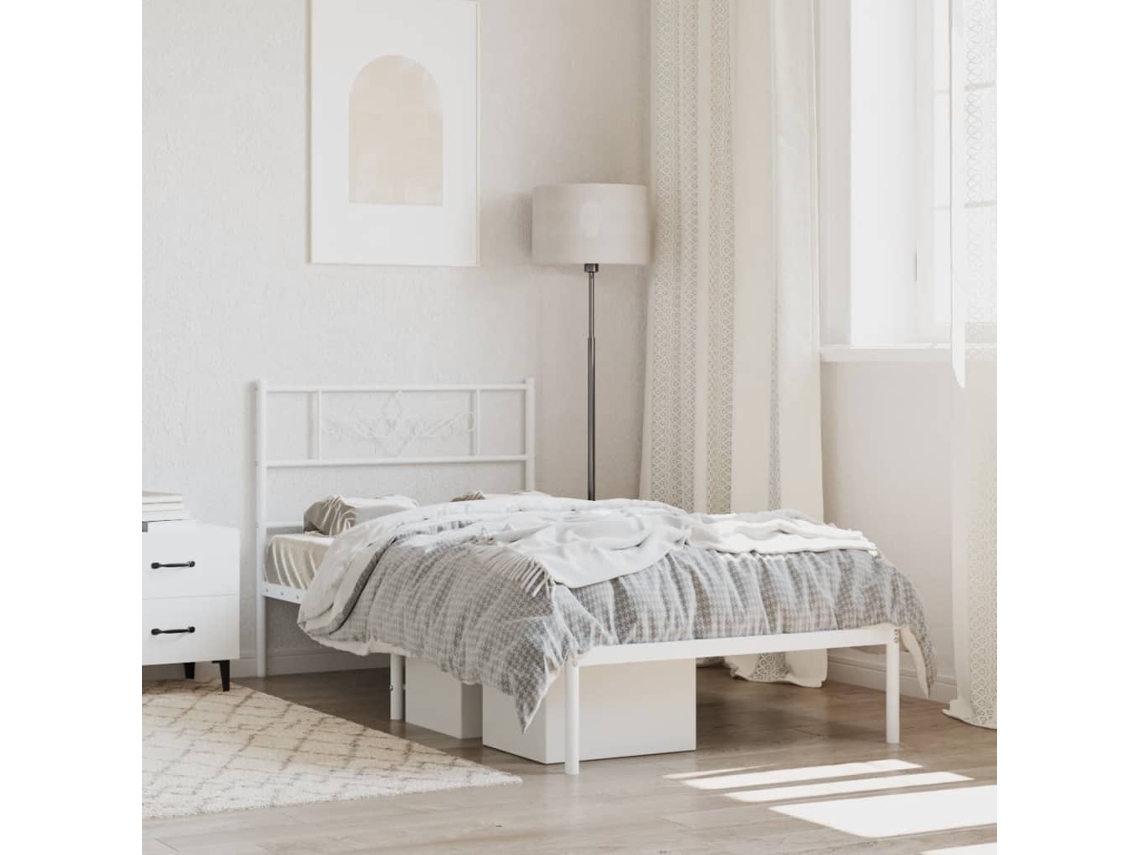 Estructura Cama Sin Colchón Con Cabecero Metal Blanco 80x200 Cm