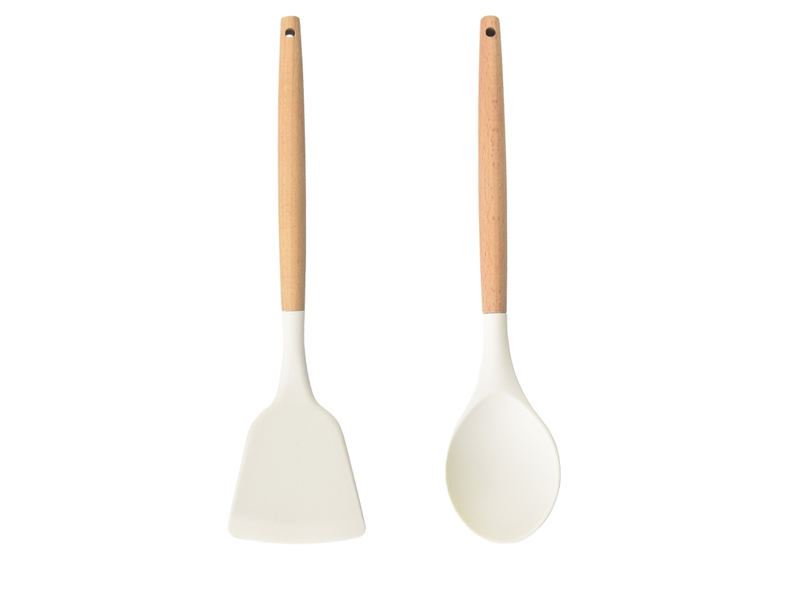 Utensilios de cocina de silicona | Con mango de madera, resistentes al calor, no se pegan a la sartén Kofihety