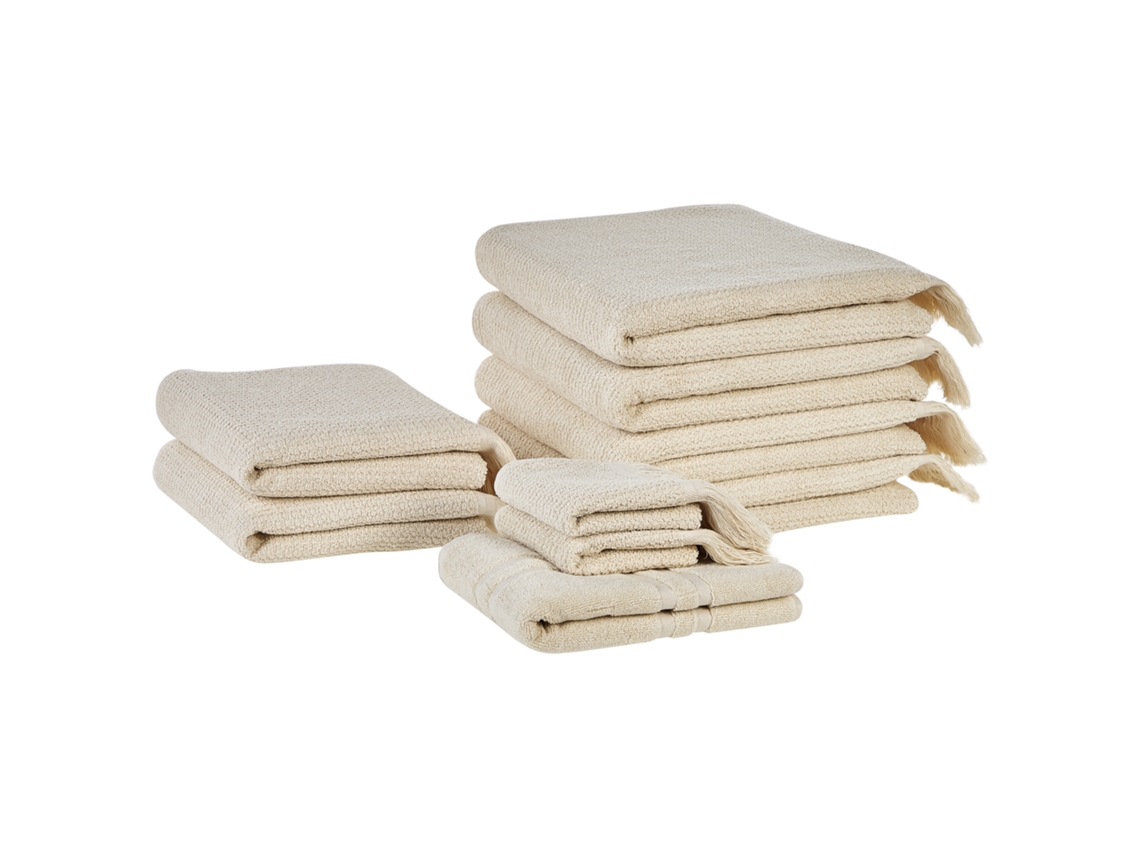 Conjunto de 9 toallas BELIANI Atiu de Algodón Beige 70x1x140
