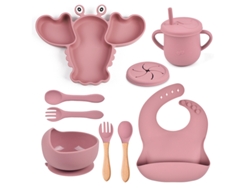 Kit de alimentación para bebés PANOONA de silicona con forma de langosta, 8 piezas con ventosas, sin BPA, rosa oscuro.