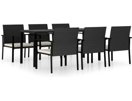 Conjunto 7 Conjunto de comedor de jardín VIDAXL ratán sintético negro