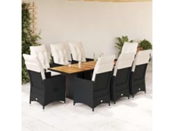 Juego de comedor de jardín de 9 piezas con cojines, mimbre sintético negro, DKD Home Decor