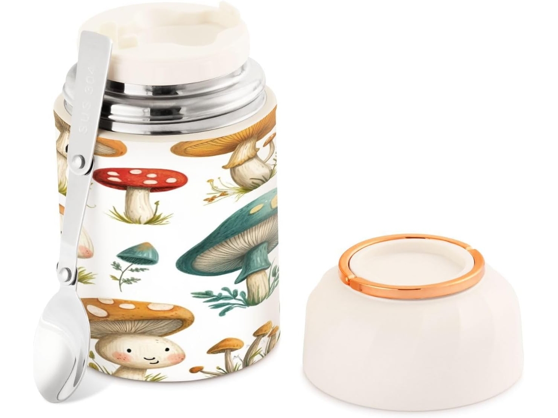 Recipiente térmico con forma de seta, 500 ml, acero inoxidable.
